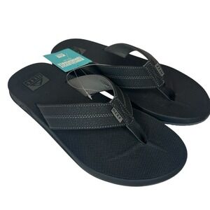Reef Bottle Opener Flip Flops Mens Sz 13 Black Silver Sandal Comfort Beach NWT